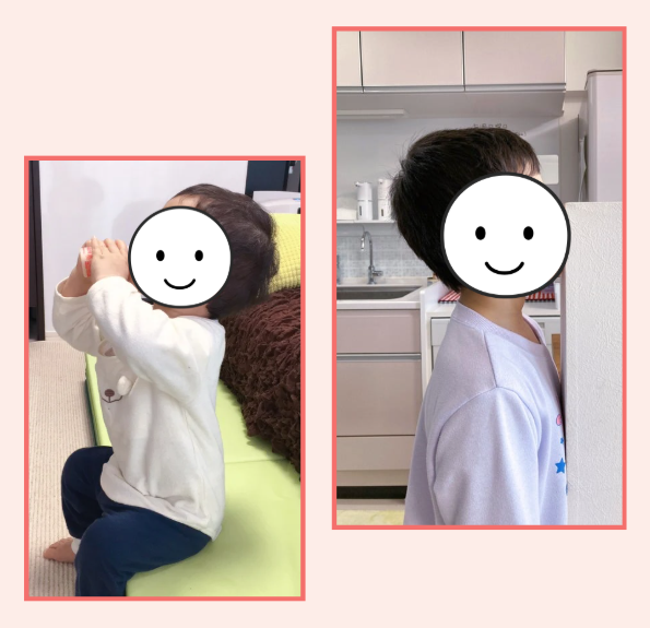 息子2才(左)78cm　10才(右)133cm　身長がおそよ倍になった