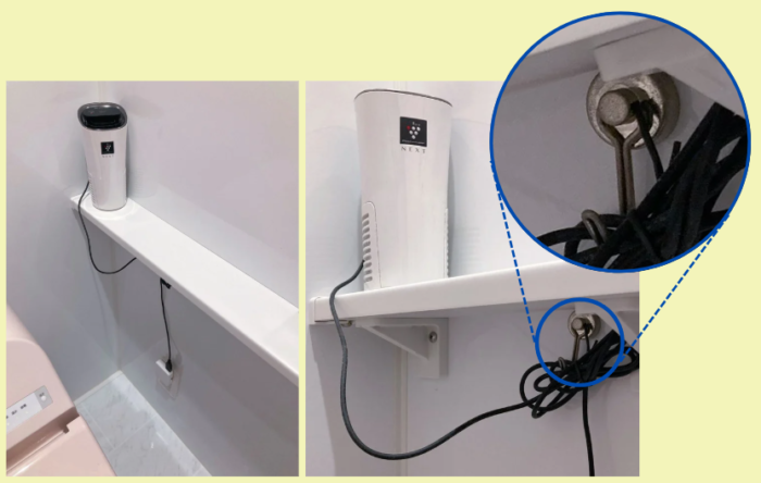 コードを床につけない　コードの束はフックにかける